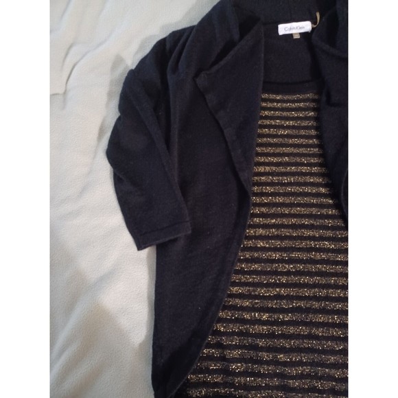 Calvin Klein Size XS Women's Black Knit Wool Blend Sweater with metalic stripe - Picture 3 of 8